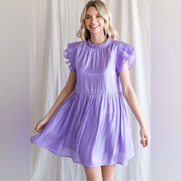 HUDSON GRAY Lavender Satin Ruffle Sleeve Mini Dress | medium - Picture 5 of 6